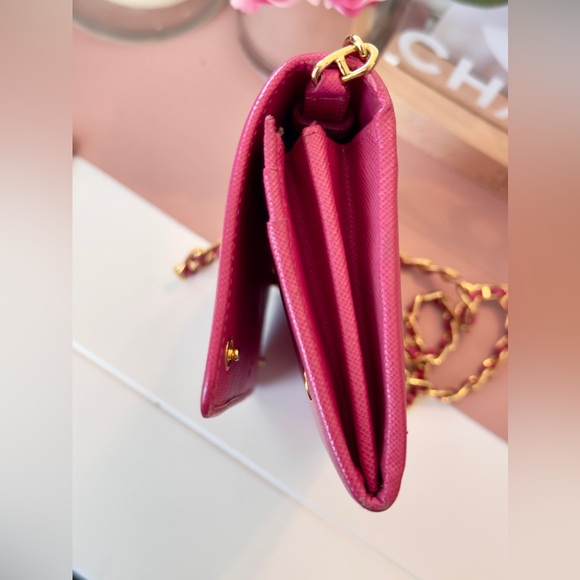 Prada Pink Saffiano Chain Wallet - Picture 6 of 10